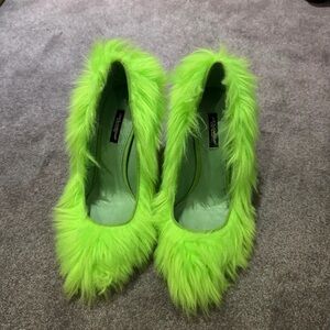 Dolce & Gabbana Neon Green Faux Fur Heels